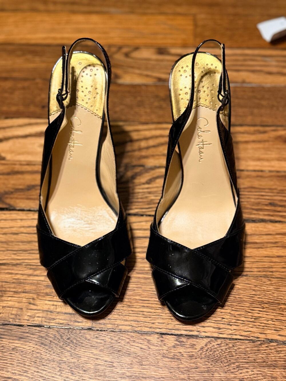 Cole Haan x Nike Air Peep Toe Sling Back Stiletto Mules Patent Leather 7.5B